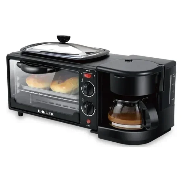 Ηλεκτρικός Πολυλειτουργικός Μίνι Φούρνος 3 σε 1 Haeger HG-5308B Καφετιέρα-Φούρνος-Ψησταριά Μαύρο 1250 W - Image 3