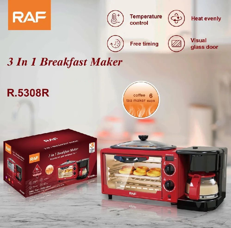 Raf 3 Ηλεκτρικός Φούρνος Καφετιέρα R.5308r 3 In 1 Breakfast Maker - Image 2
