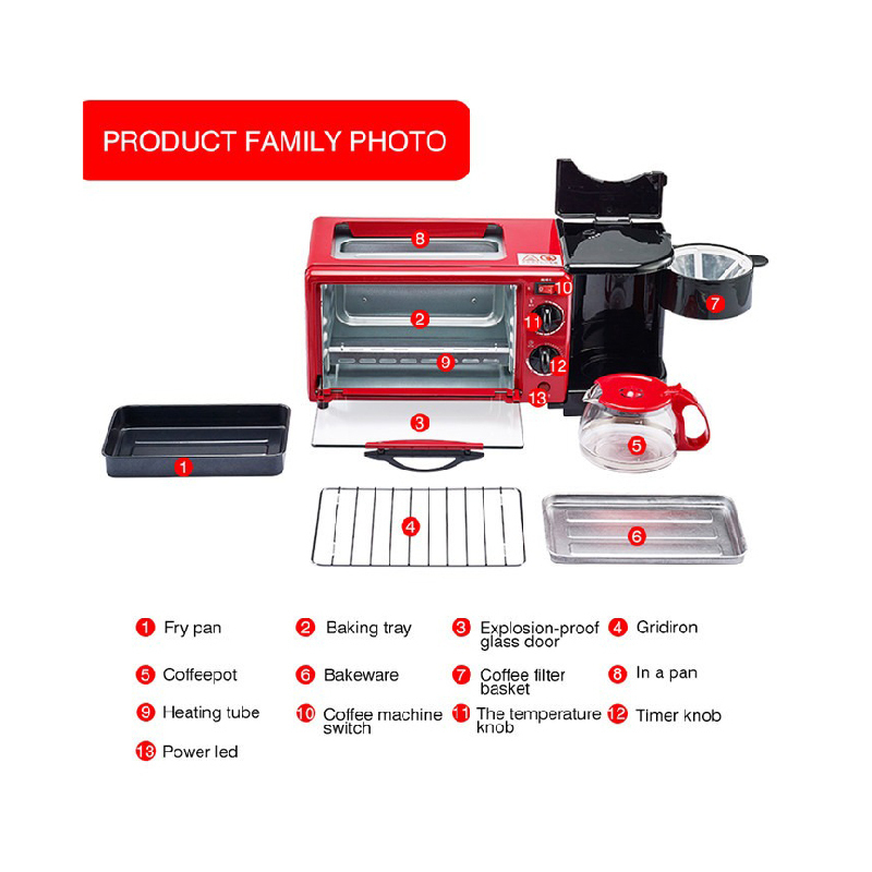 Raf 3 Ηλεκτρικός Φούρνος Καφετιέρα R.5308r 3 In 1 Breakfast Maker - Image 8